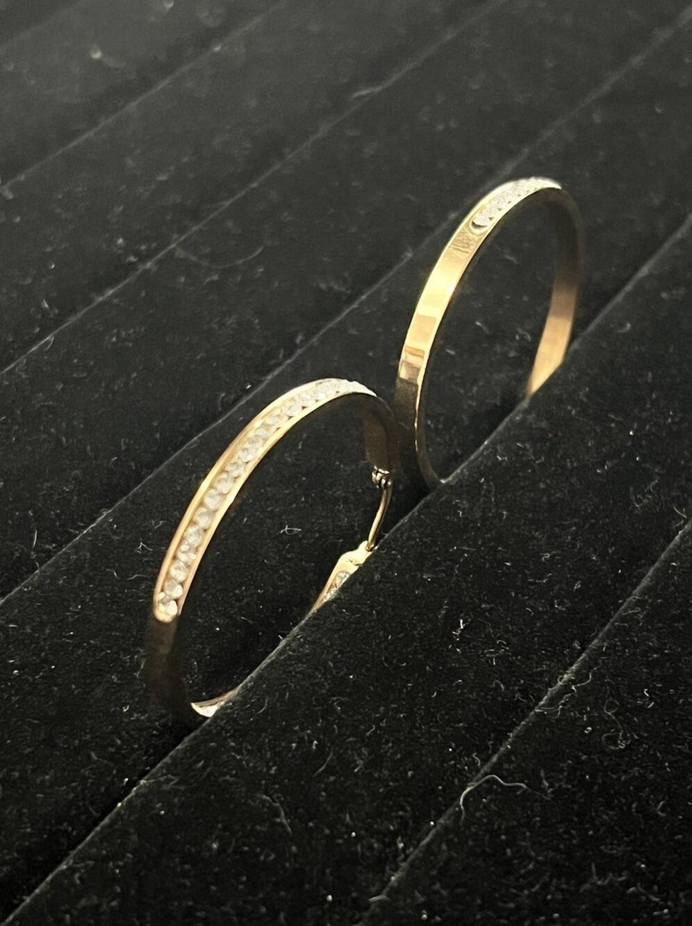 Gold Tone Stainless Steel Crystal Accent Hoop Earrings
